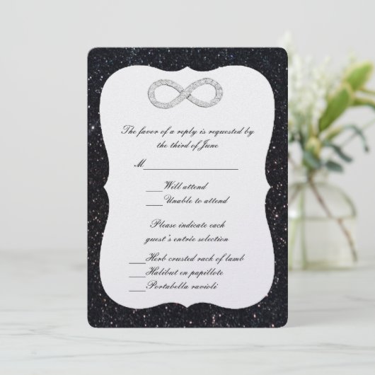 Black Glitzer Diamond Infinity Response Card Einladung (Stehend Vorderseite)
