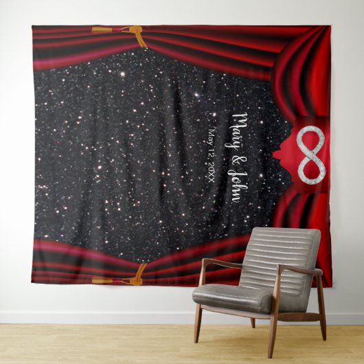 Black Glitzer Diamond Infinity Roter Vorhang Wandteppich (Beispiel (Horizontal))