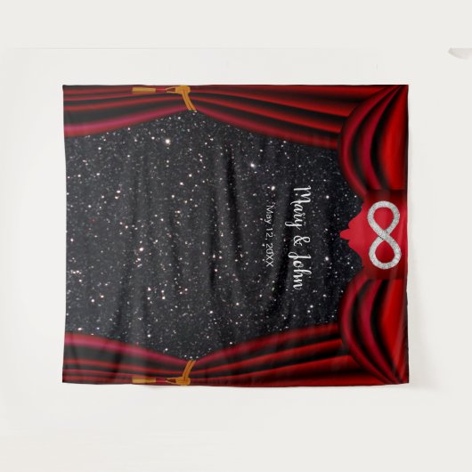 Black Glitzer Diamond Infinity Roter Vorhang Wandteppich (Vorderseite (Horizontal))