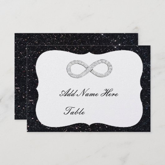 Black Glitzer Diamond Infinity Table Platzkarte (Vorne/Hinten)