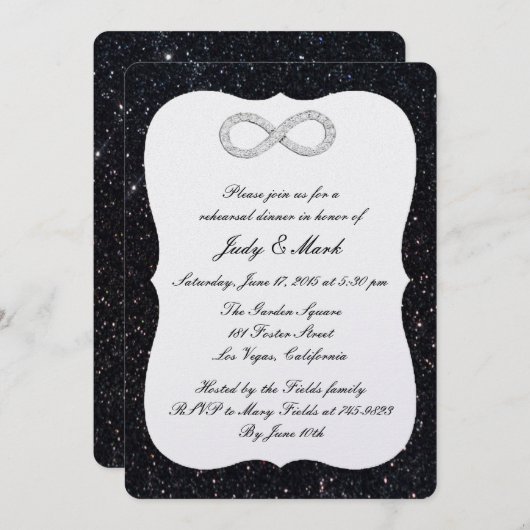 Black Glitzer Diamond Probe Dinner Einladung (Vorne/Hinten)