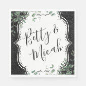 Black Glitzer & Eucalyptus Wedding Napkins Serviette (Vorderseite)