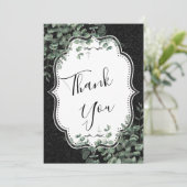Black Glitzer & Eukalyptus Wedding Dankeschön Card Einladung (Stehend Vorderseite)