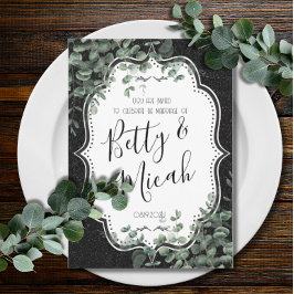 Black Glitzer & Eukalyptus Wedding Einladung