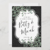 Black Glitzer & Eukalyptus Wedding Einladung (Vorderseite)