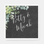 Black Glitzer & Eukalyptus Wedding Serviette (Vorderseite)