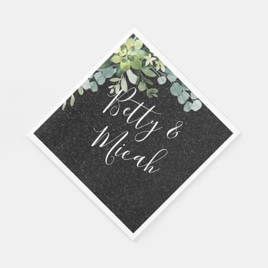 Black Glitzer & Eukalyptus Wedding Serviette (Ecke)