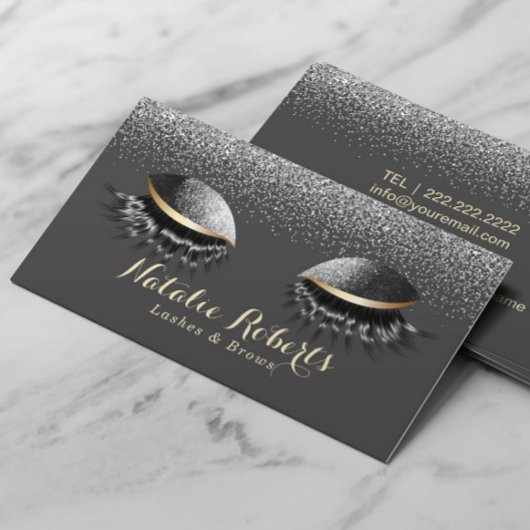 Black Glitzer Eyelash Extensions Moderner Lash Sal Visitenkarte