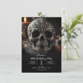Black Glitzer Glam Sparkle Skull Gothday Einladung (Stehend Vorderseite)