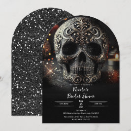 Black Glitzer Glam Sparkle Skull Gothic Bridal Einladung