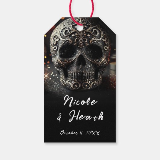 Black Glitzer Glam Sparkle Skull Gothic Geschenkanhänger (Rückseite)