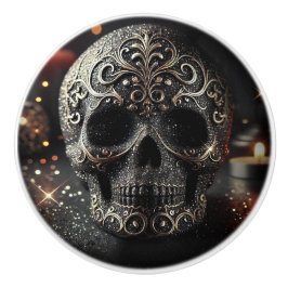 Black Glitzer Glam Sparkle Skull Gothic Keramikknauf