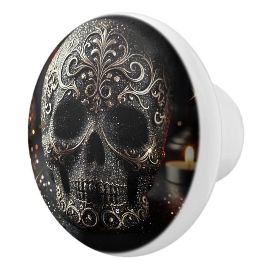 Black Glitzer Glam Sparkle Skull Gothic Keramikknauf (Rechts)