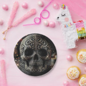 Black Glitzer Glam Sparkle Skull Gothic Pappteller (Party)