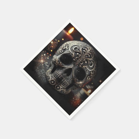 Black Glitzer Glam Sparkle Skull Gothic Serviette (Ecke)