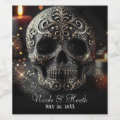 Black Glitzer Glam Sparkle Skull Gothic Weinetikett (Einzelnes Label)