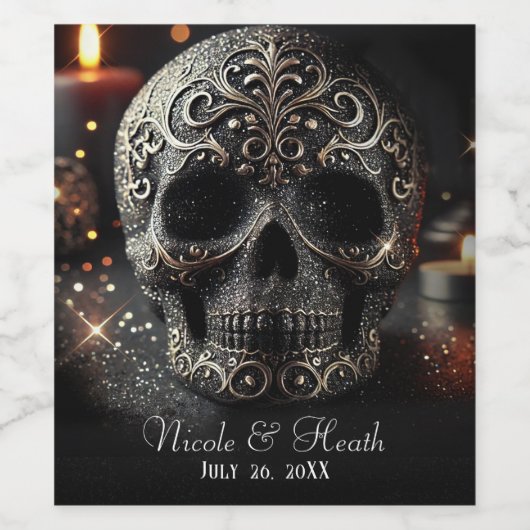 Black Glitzer Glam Sparkle Skull Gothic Weinetikett (Einzelnes Label)