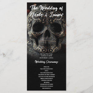Black Glitzer Glam Sparkle Skull Hochzeitsprogramm Programm