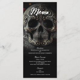 Black Glitzer Glam Sparkle Skull Wedding Menu Menükarte