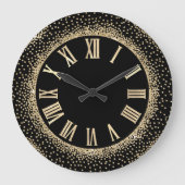 Black Glitzer Gold Champaigne Imitate Roman Zahlen Große Wanduhr (Vorderseite)