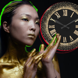 Black Glitzer Gold Champaigne Imitate Roman Zahlen Große Wanduhr