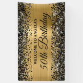 Black Glitzer Gold Foil 50. Geburtstag Willkommen Banner (Vertikal)