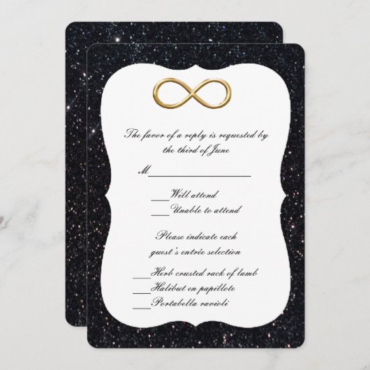 Black Glitzer Gold Infinity Response Card Einladung (Vorne/Hinten)