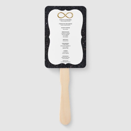 Black Glitzer Gold Infinity Wedding Program Fans Fächer (Rückseite)