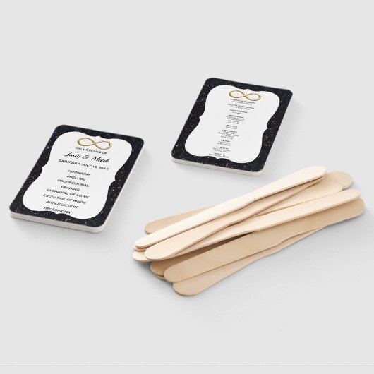 Black Glitzer Gold Infinity Wedding Program Fans Fächer (Non-assembled)