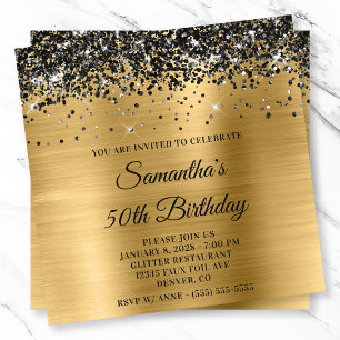 Black Glitzer Gold Metallic Look 50. Geburtstag Einladung