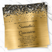 Black Glitzer Gold Metallic Look Quinceanera Einladung