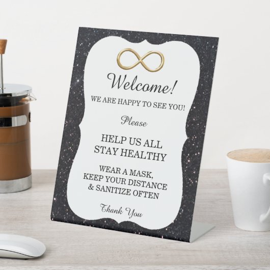 Black Glitzer Gold Unendlichkeit Hochzeitsicherhei Sockelschild (In SItu)