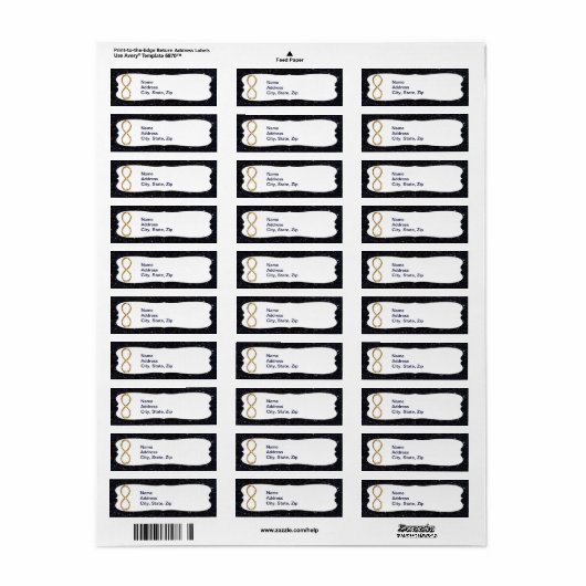 Black Glitzer Gold Unfinity Address Labels (Vorne)