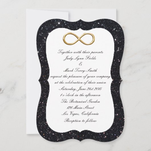 Black Glitzer Gold Unfinity Wedding Einladung (Vorderseite)