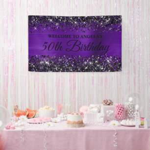 Black Glitzer Indigo Lila 50. Geburtstag Willkomme Banner