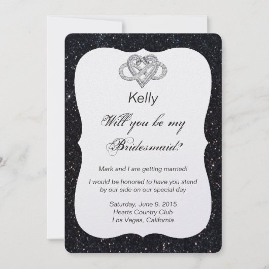 Black Glitzer Infinity Heart Bridesmaid Card Einladung (Vorderseite)