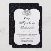 Black Glitzer Infinity Heart Bridesmaid Card Einladung (Vorne/Hinten)