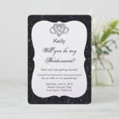 Black Glitzer Infinity Heart Bridesmaid Card Einladung (Stehend Vorderseite)