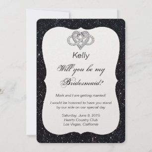 Black Glitzer Infinity Heart Bridesmaid Card Einladung