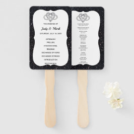 Black Glitzer Infinity Heart Wedding Program Fans Fächer