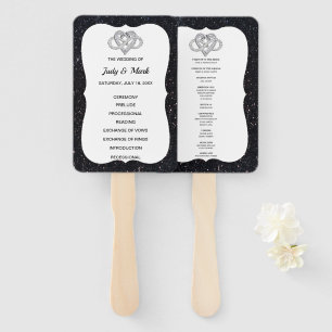 Black Glitzer Infinity Heart Wedding Program Fans Fächer