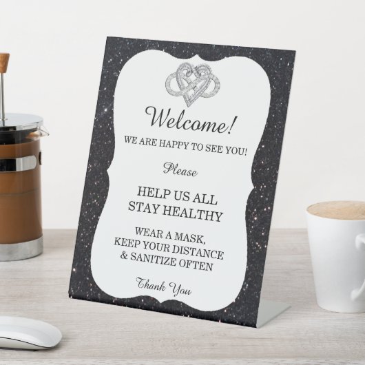 Black Glitzer Infinity Heart Wedding Safety Sockelschild (In SItu)