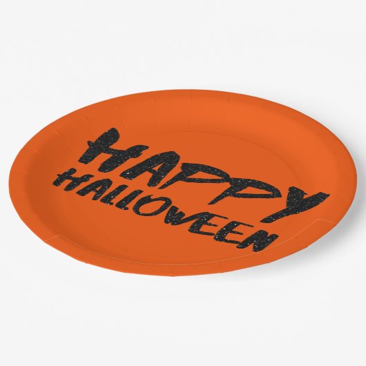 Black Glitzer Marker Happy Halloween Pappteller (Schrägansicht)