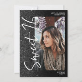 Black Glitzer ombre Skript 4 Foto Sweet 16 Einladung (Vorderseite)