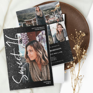 Black Glitzer ombre Skript 4 Foto Sweet 16 Einladung