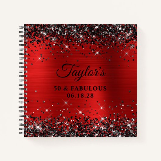 Black Glitzer Red Foil 50 & Fabulous Guest Notizblock (Vorderseite)