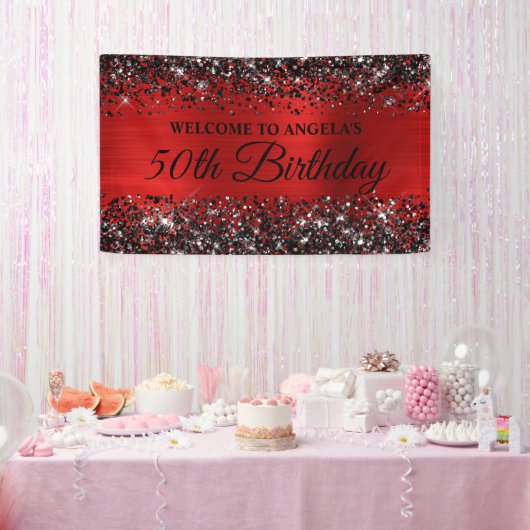 Black Glitzer Red Foil 50. Geburtstag Willkommen Banner (Party)