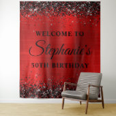 Black Glitzer Red Foil Willkommen zum 50. Geburtst Wandteppich (Beispiel)
