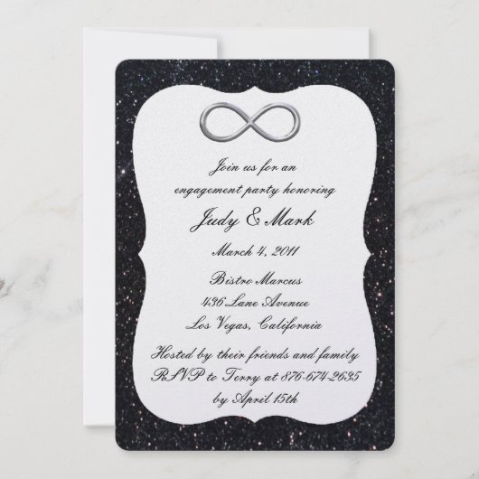 Black Glitzer Silver Infinity Engagement Party Einladung (Vorderseite)