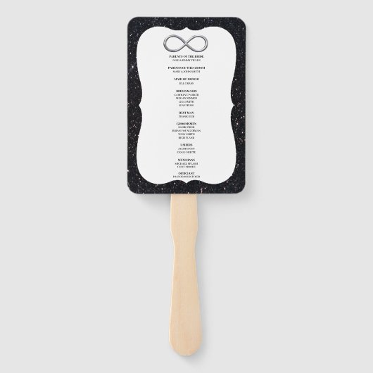 Black Glitzer Silver Infinity Wedding Program Fans Fächer (Rückseite)